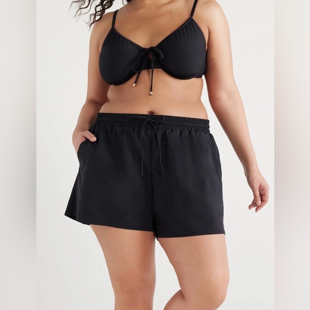 NEW Black Swim Shorts Size 3X Built In Bikini Bottom Elastic Waist Quick Dry